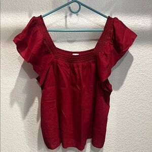 A New Day Red Ruffled Cap Sleeve Blouse